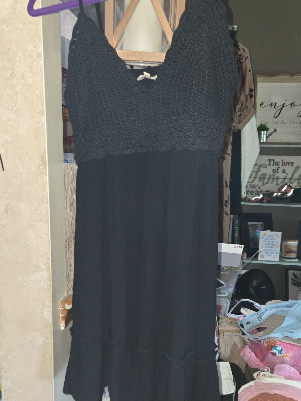 Blush Black Crochet Bust Mini Dress with V-Neck